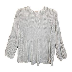 Adrianna Papell Pleated Preplum Blouse Classic Modern‎ Career Polka Dot White M